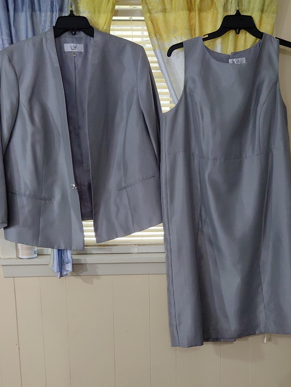 Le Suit Silver-Gray Satin Dress & Jacket Set 18w